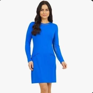 IBKUL Women's Solid Long Sleeve Crew Neck Dress